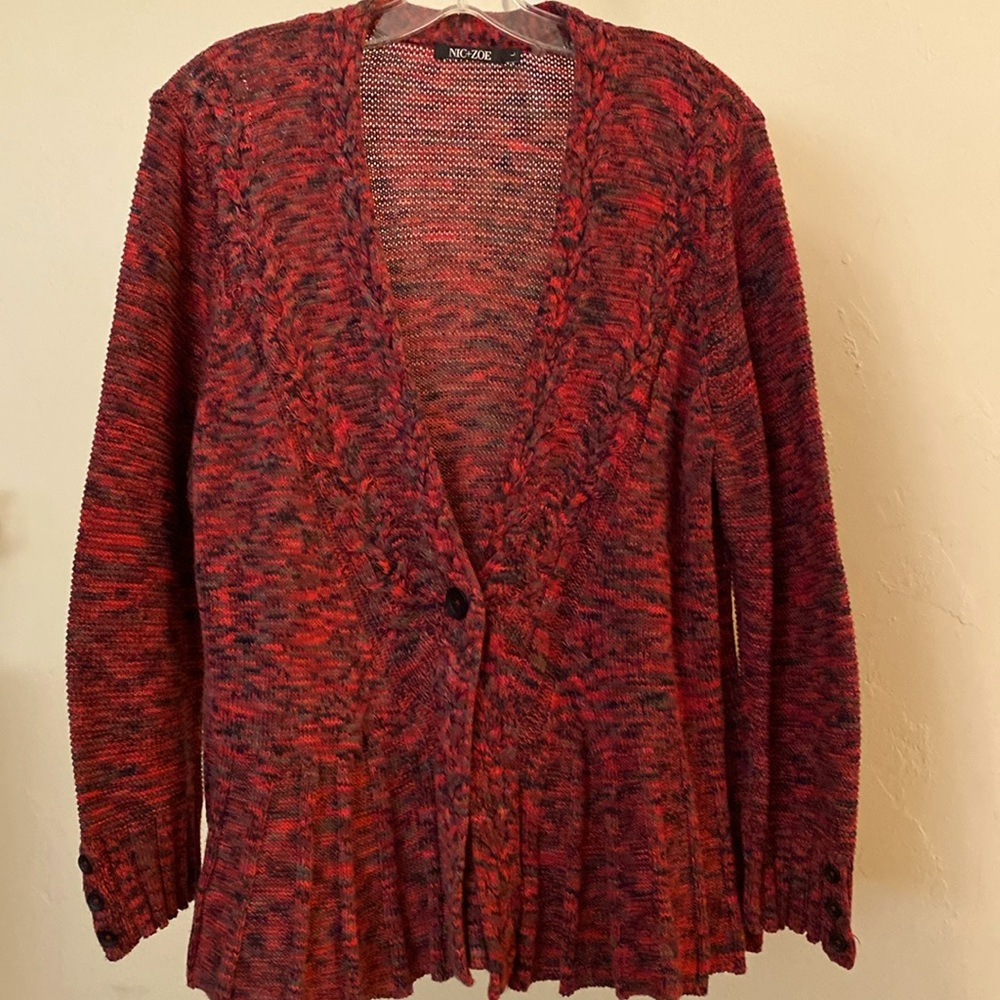 Nic + Zoe red black grey cardigan sweater blazer
